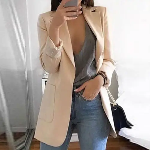

New Women Ladies Blazer Casual Mid Long Trench Coat Fashion Lapel Slim Cardigan Fashion Outdoor Blazers