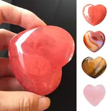 

1Pc Natural Heart Shaped Stone Rose Quartz Striped Agate Crystal Carved Love Healing Gemstones 2 Sizes #0117 Small Stone