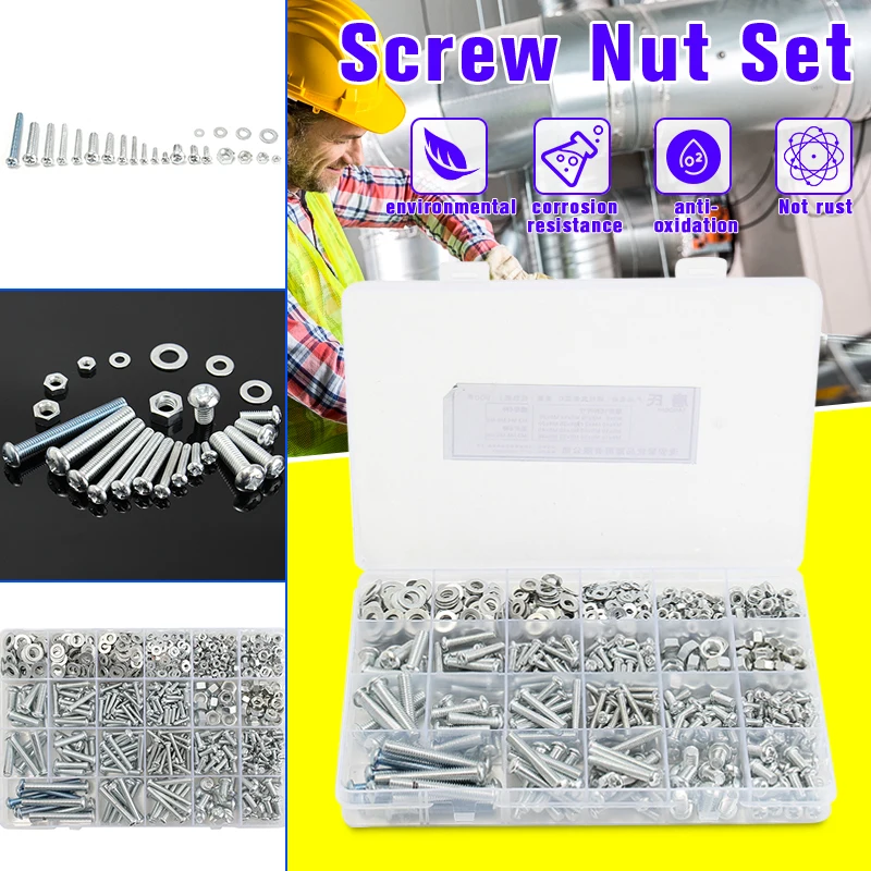 

MTGATHER M3/M4/M5/M6 Galvanized Hex Flat Screw Cross Head Bolt Nuts Washers Set Kit