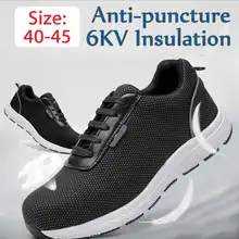 Мужская Легкая защитная обувь со стальным носком, светоотражающая рабочая обувь 6кВ, дышащие строительные защитные сапоги с защитой от проколов