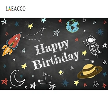 

Laeacco Planet Black Screen Birthday Party Boy Photography Backgrounds Customized Photographic Backdrops For Photo Studio