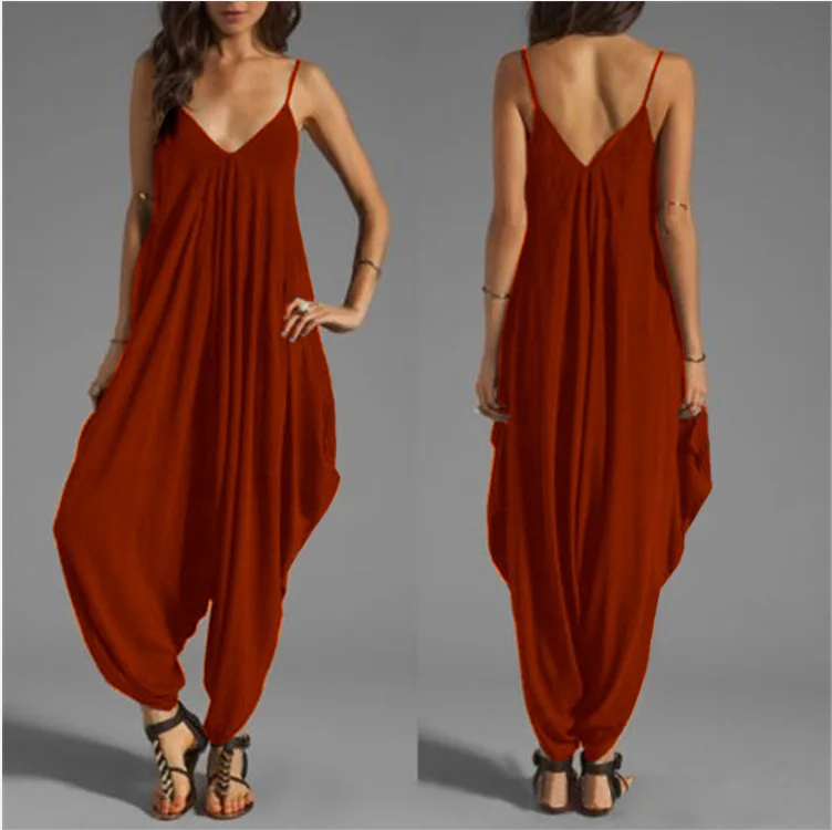 

Sexy Women's Ankle Pants One-piece Fashion Harem Romper Jumpsuits Overalls Loose Playsuit Spaghetti Strap Deep V-neck Jumpsuit