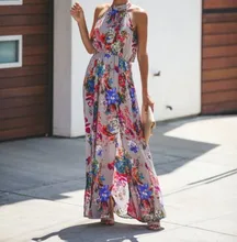 2019 Newest Spring Women Printed Floral Embroidery Long  Dress Cocktail Party  Dress Split Sundress
