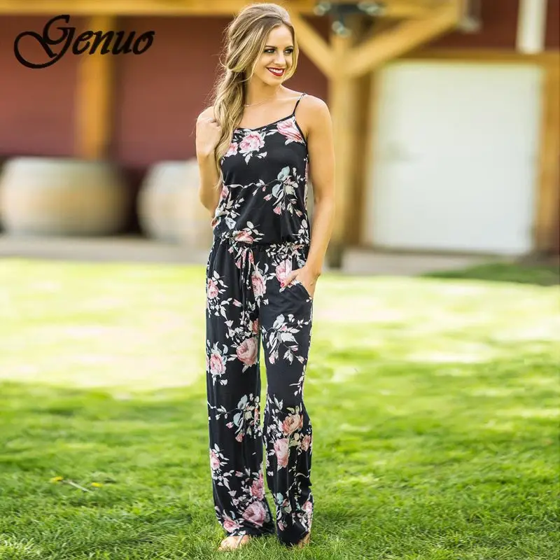 Super Comfy Floral Jumpsuit Fashion Trend Sling Print Loose Piece Trousers Genuo Super Comfy Floral Jumpsuit Fashion Trend Sling Print Loose Piece Trousers Genuo