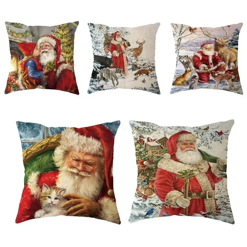 

Christmas Linen Pillowcase Sofa Chair Car Cushion Case Cover Xmas Decor Art Pillow Case Sofa for Home Decor almofada