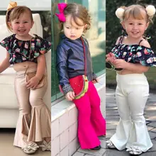 Модные Разноцветные расклешенные штаны для маленьких девочек; леггинсы; повседневные детские брюки стрейч 2-7Y