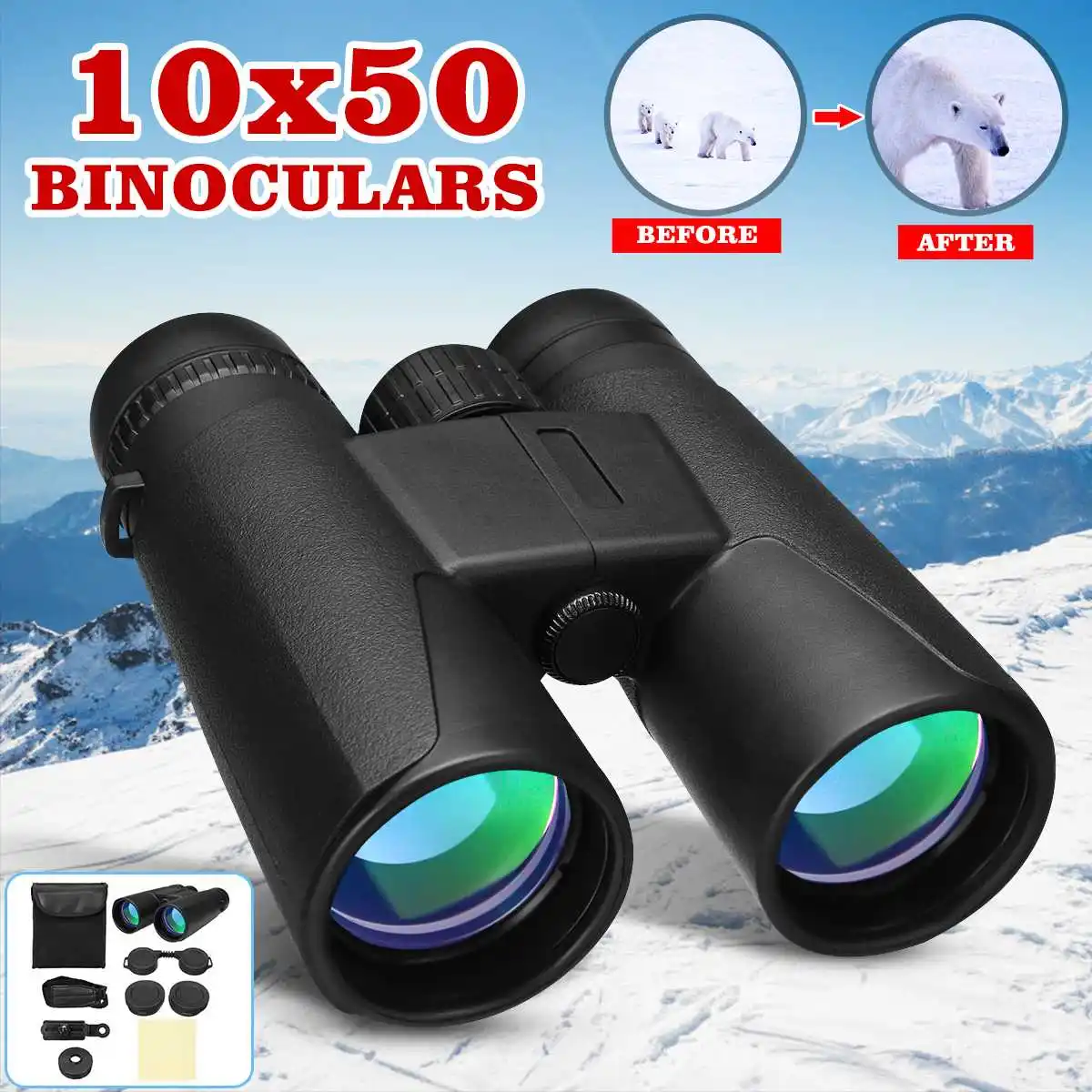 SGODDE 10X50 مناظير تلسكوب ل في الهواء الطلق أدوات الصيد تلسكوب واسعة زاوية المهنية مناظير دروبشيبينغ