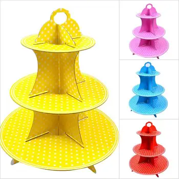 

Birthday Party Supply 3-Tier Foldable Paper Cake Stand Cake Rack Birthday Wedding Dessert Arrangement Holder