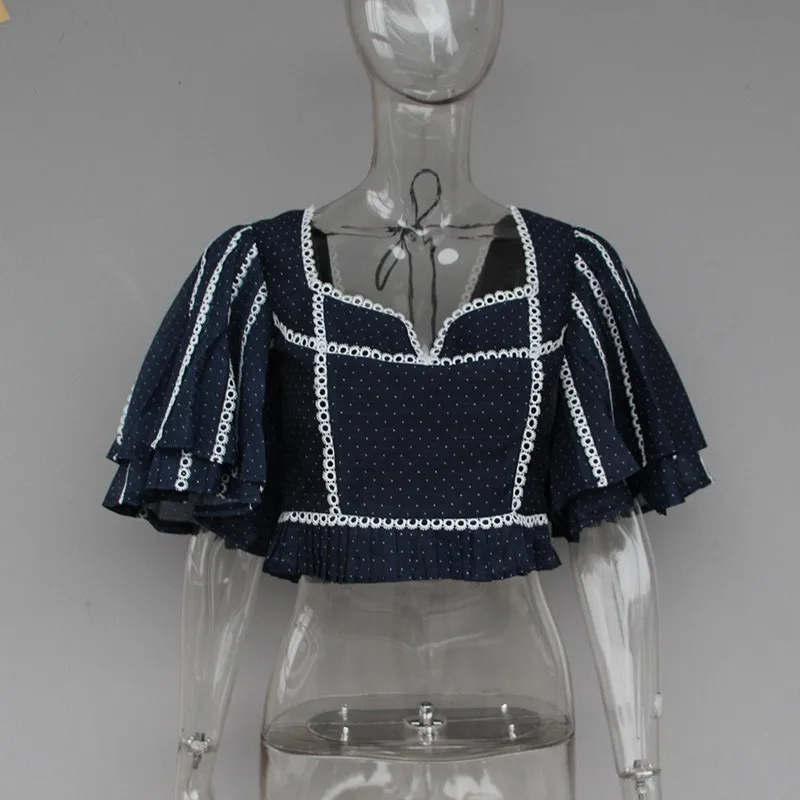 TWOTWINSTYLE Polka Dot Crop Tops Female Irregular