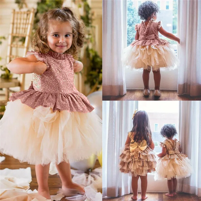 

6M-5Y New Fashion Sequin Lace Girl Dress Party Birthday wedding princess Toddler baby Girls Clothes Children Kids Girl Dresses