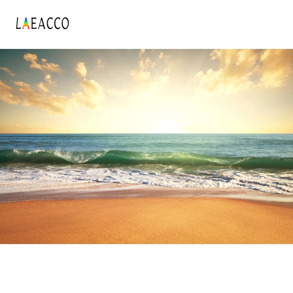 

Laeacco Seaside Beach Cloudy Sunrise Backdrop Photography Backgrounds Customized Photographic Backdrop For Photo Studio