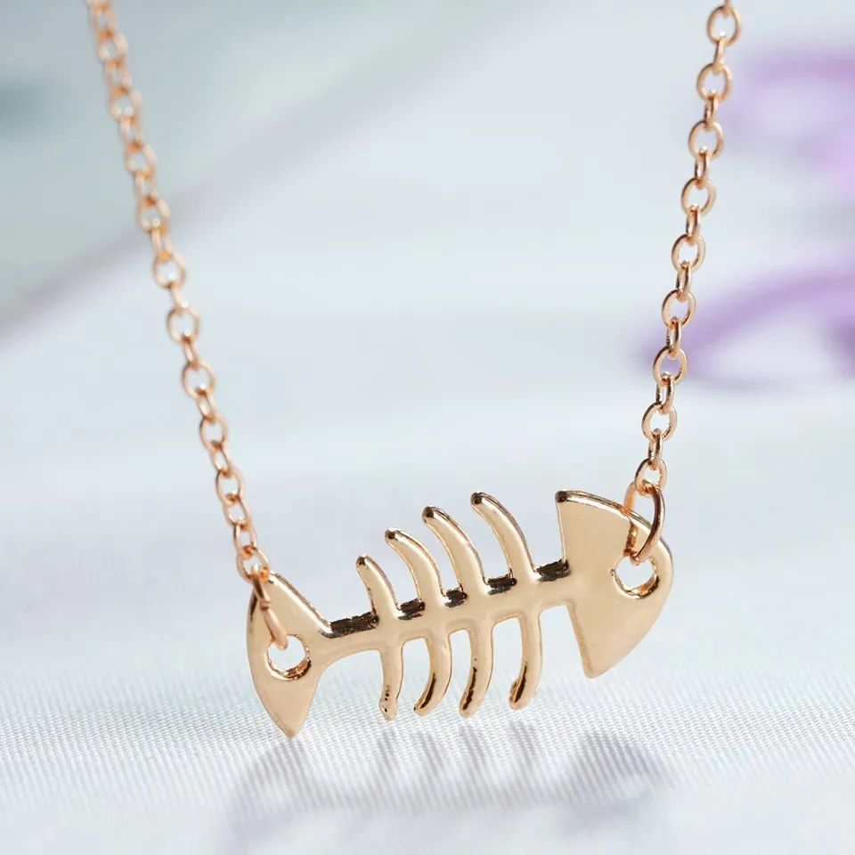 

Custom Lovely Fish Bone Women Necklace&Pendants Handmade Trendy Simple Pendant Necklace Gold Great Decoration Jewelry