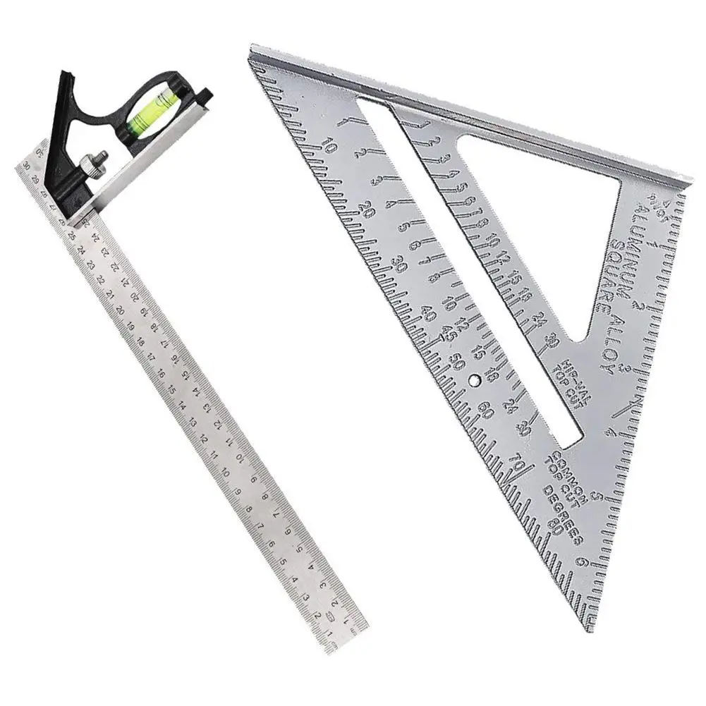 

HLZS-Adjustable Engineer Ruler -2 Piece 300mm Adjustable and Measuring Square Ruler Engineer Combination Try Square Set Right