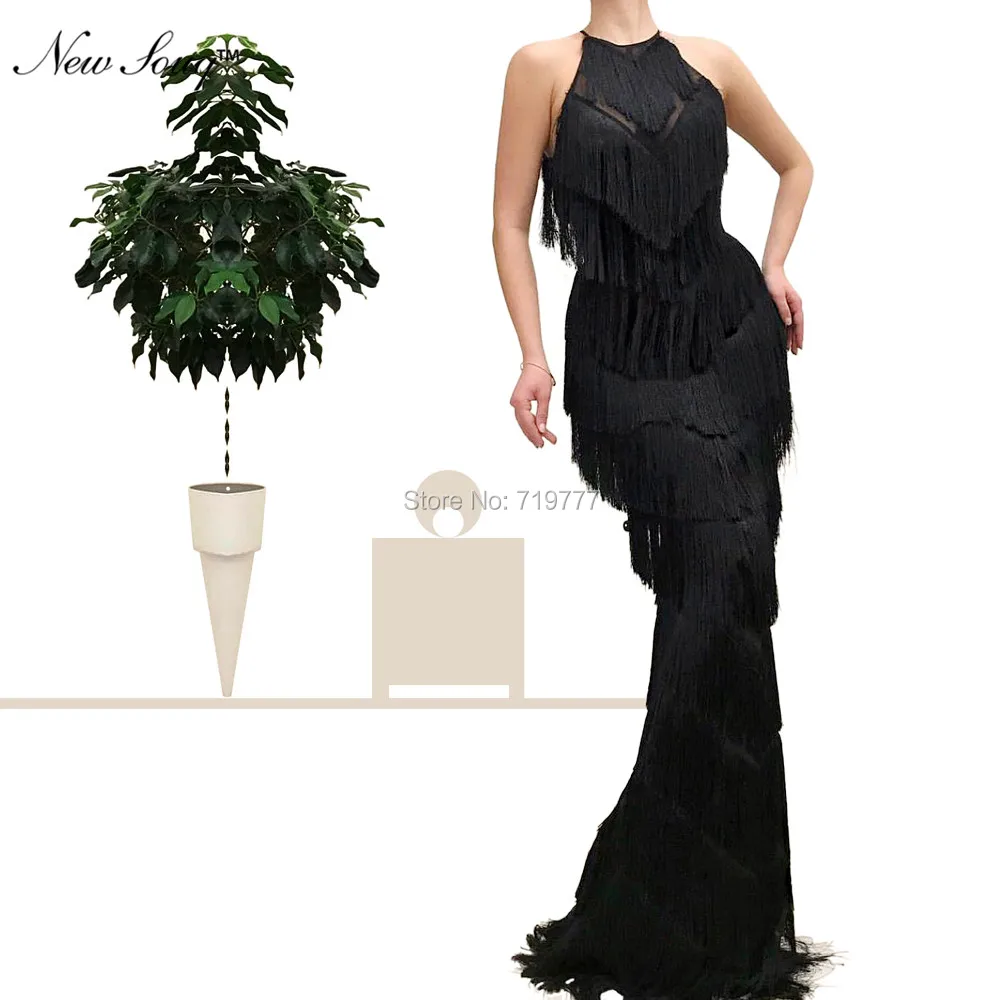 

Black Tassel Evening Dress Women Pageant Party Gowns 2019 Newest Mermaid Turkish Saudi Arabic Prom Dresses Robe De Soiree Custom