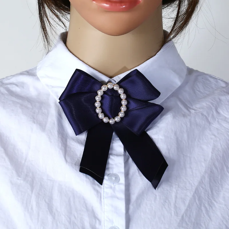 

2019 Fashion Soft Ribbon Fabric Bow Brooch Fashion Bow ties Flower Pearl Brooches Pin Women Necktie Collar Shirt Brosh women
