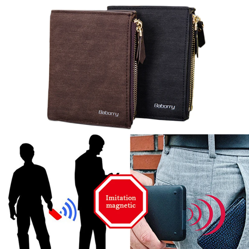

New 2019 RFID Blocking Protection Anti-Theft Scan Men Male PU Leather Biflod Short Wallet Zipper Coin Case Pouch Money Bag Purse