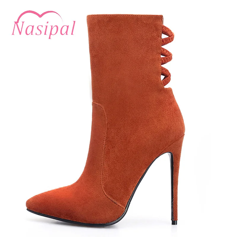 

Nasipal Zipper Botas Mujer High Stiletto Heels Sexy Hollow Out Ankle Boots For Women Pointed Toe Sapatos Femininas Female M923