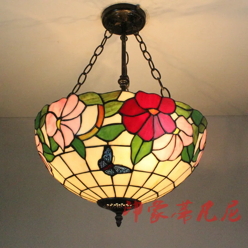 

Tiffany Stlye Hanging Glass Suspension Luminaire Flower Iron Fashion Pendant Light 16inch