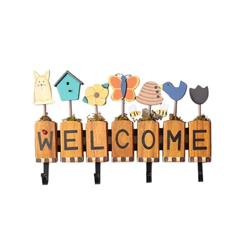 

Decorative WELCOME Letters Wall Hook Creative Garden Wooden Hook Multifunctional Coat Hanger Home Wall Decoration (Brown)