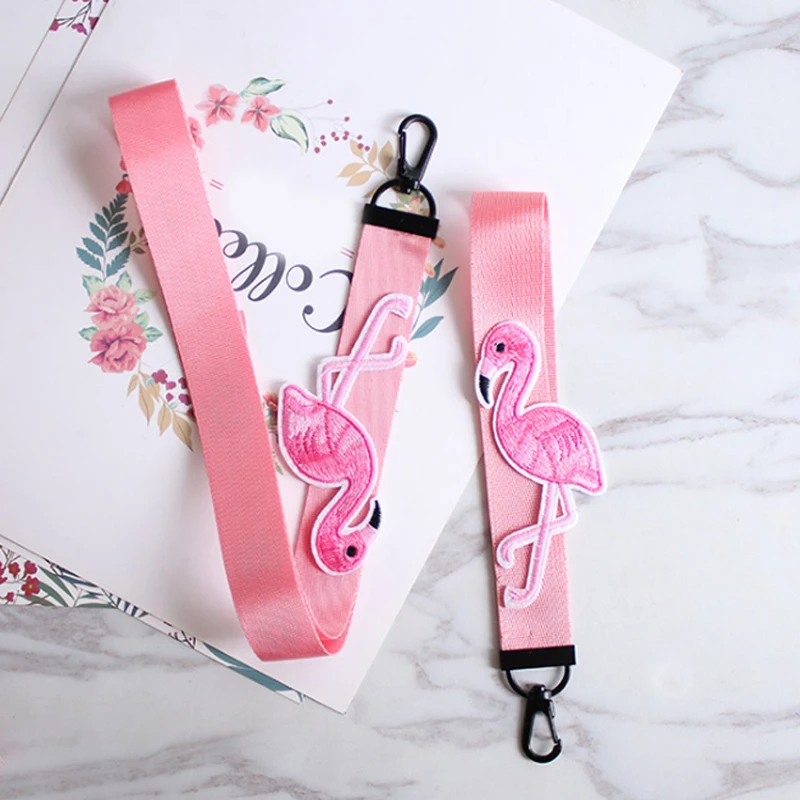 Распродажа ручной вышивки розовая лента Фламинго шнурок для ключей животного стеклянный брелок для ключей для сумка кошелек чехол для телефона