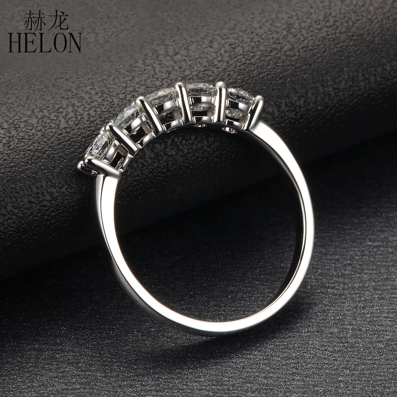 HELON 1 карат Лаборатория Grown Муассанит алмаз обручальное кольцо Твердое 14 к белое золото Половина Вечности браслет для женщин романтические ювелирные изделия