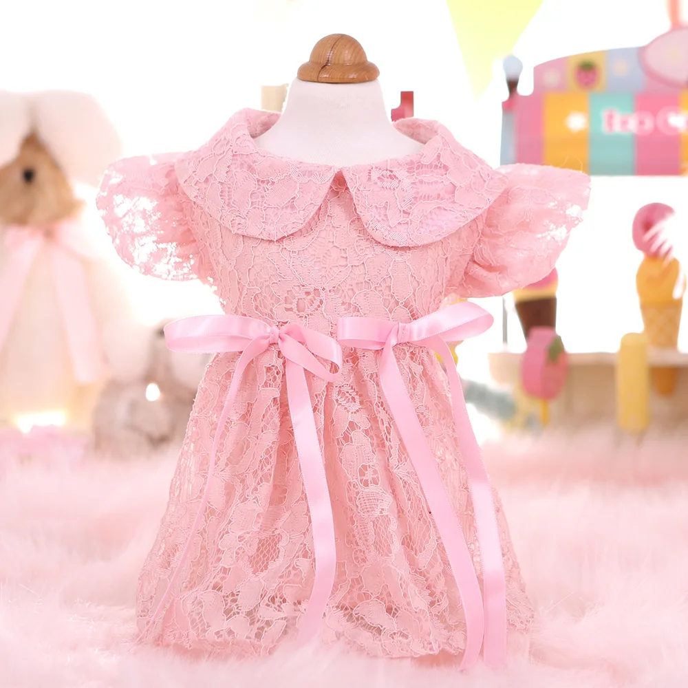 

Lace Design Clothes for Dogs with Belt Princess Style Pink Yellow Colors Xs-xl Dresses for Pet Mascotas Accesorios Para Perros