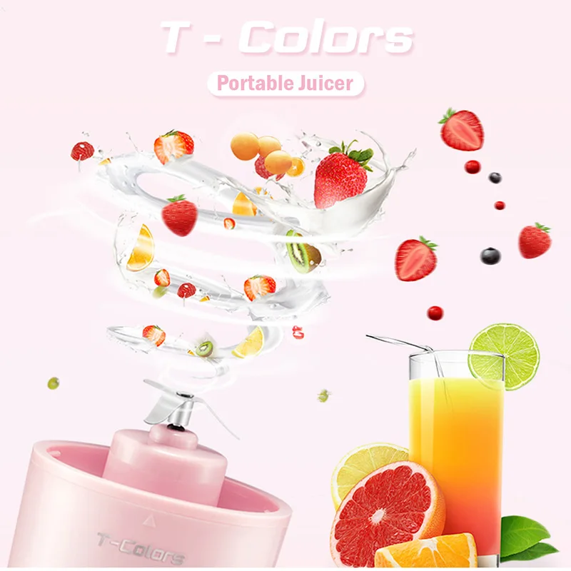 

T - Colors Folding Electric Juicer Portable Rechargeable Orange Juice Smoothie Home Office Travel