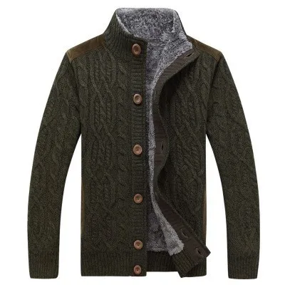 Новинка, зимний мужской свитер с толстым мехом, Одноцветный мужской свитер, приталенная вязанная шерстяная верхняя одежда, свитер с искусственным мехом, пальто
