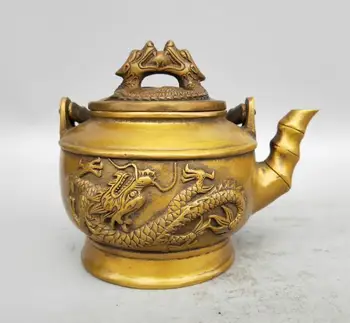 

Collection archaize brass Ssangyong play pearl teapot statue