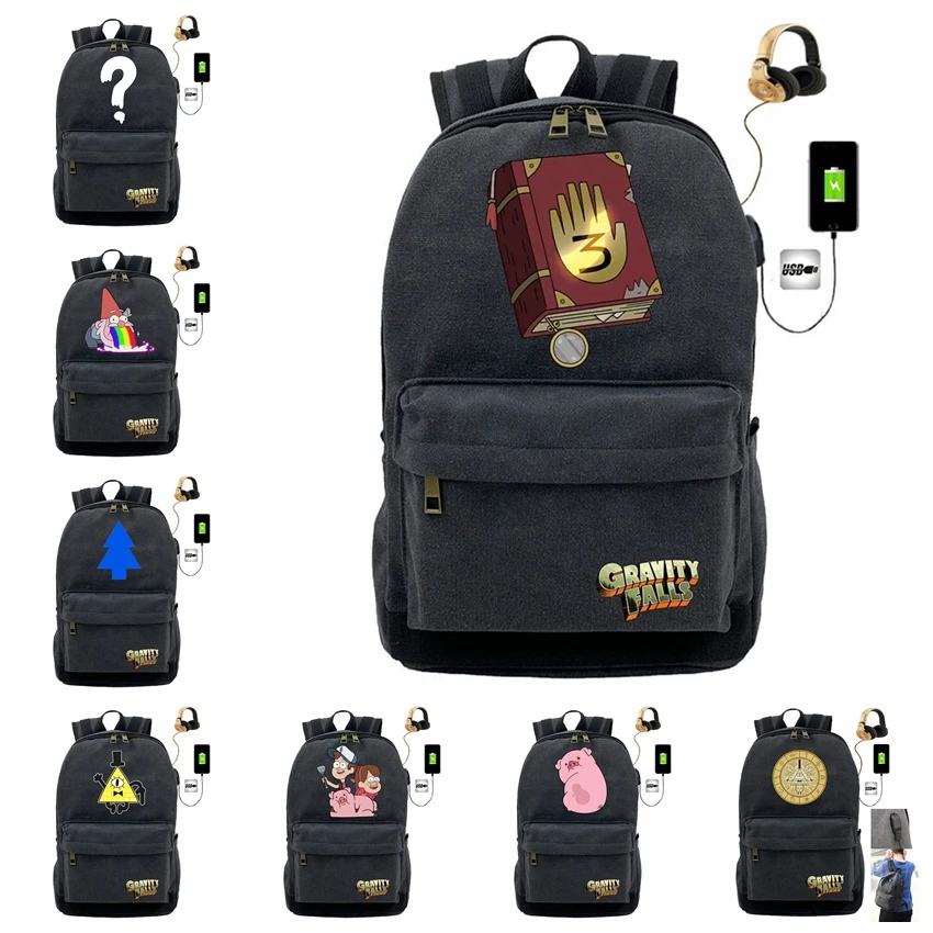 

Gravity Falls Journal Number Waddles Backpack USB Charging School Bag Canvas Casual Teenagers Student Mochila Travel Laptop Bags