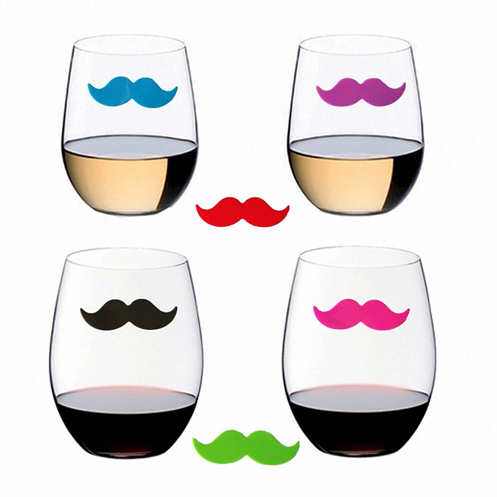 

6 Pcs Silicone Red Wine Glass Marker Drink Marker Creative Moustache Shape Glass Identification Marker (Mixed)