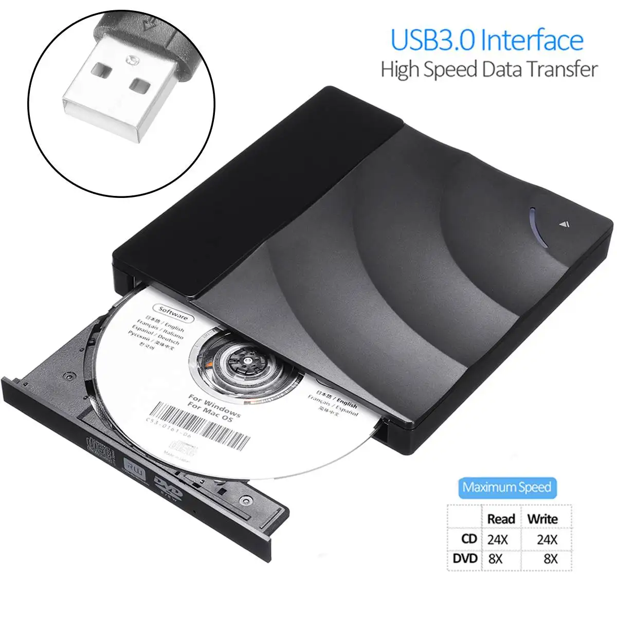 

NEW USB 3.0 External CD DVD Rom Burner Optical Drive Player Driver Portable Reader Recorder for Laptop