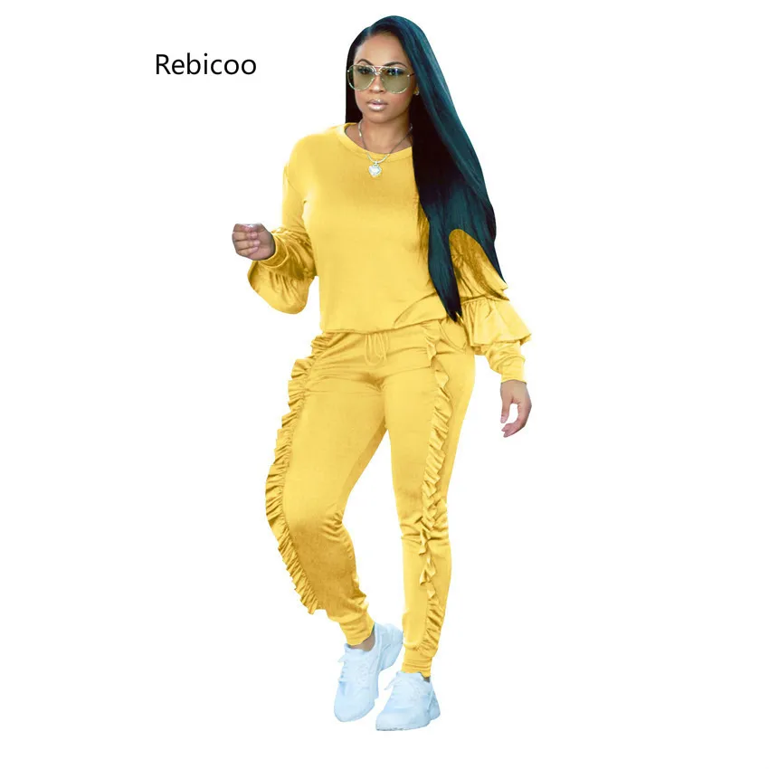 

Plus size Two Piece Ruffles Jumpsuits Women Rompers Long Sleeve Winter Women spring Outfits Casual Party Overalls