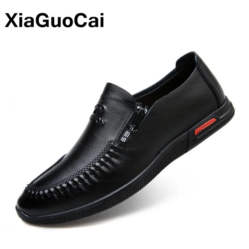 

Men's Casual Shoes 2019 Leather Loafers Fashion Doug Shoes Breathable Slip-On Moccasins British Flats Mens Footwear High Quality