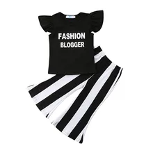Baby Girls Kids Clothes Round Neck Sleeveless Ruffle Letter Print Pullover T-Shirts Striped Trousers 2Pcs Cotton Baby Outfits Baby Girls Kids Clothes Round Neck Sleeveless Ruffle Letter Print Pullover T-Shirts Striped Trousers 2Pcs Cotton Baby Outfits