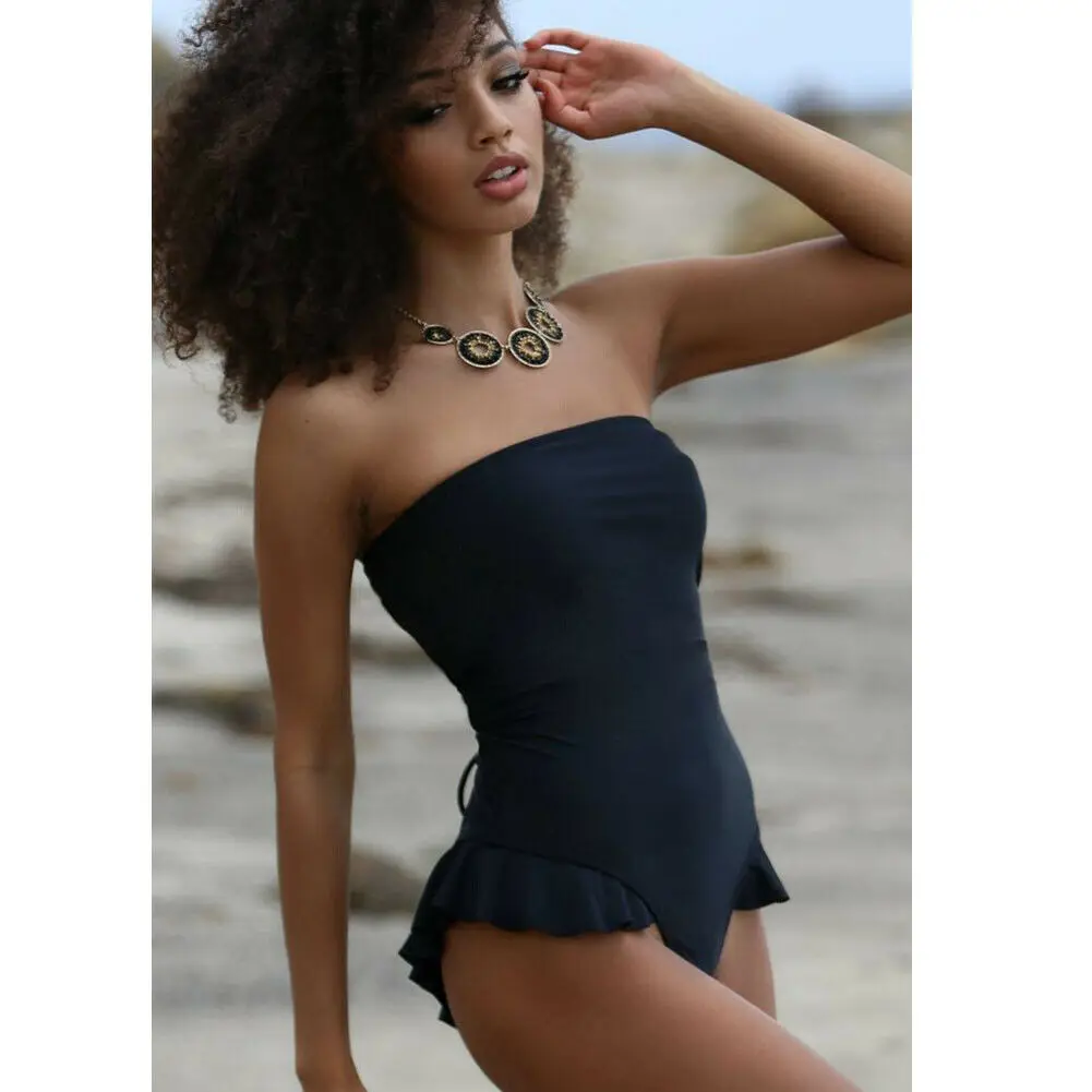 

Sexy Print Ruffles Women One Piece Backless Bikini Bandage Monokini Swimsuit Bathing Swimwear Strapless Soft Summer Swimsuits