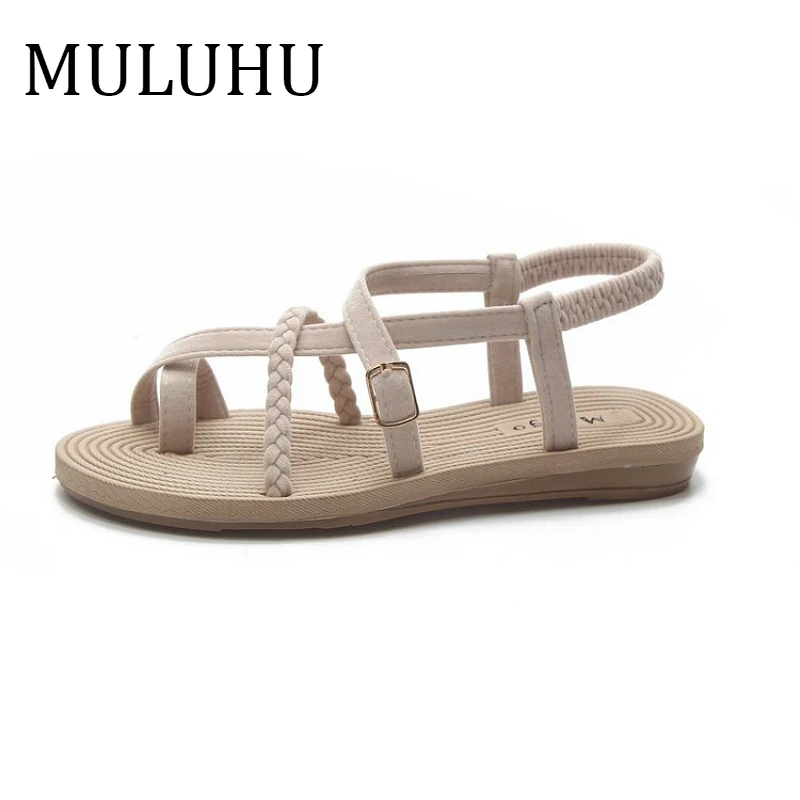 

MULUHU Women Sandals 2019 New Women Summer Sandals Leather Flat Female Casual Beach Shoes Ladies Peep Toe Shoe Comfortable