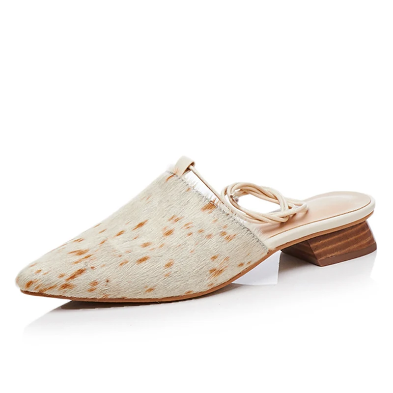 

Pointed-toe Women Mules 2.5 CM Chunky Heels Summer Style Lace-up Slippers Horsehair Party Woman Shoes Box packing S123