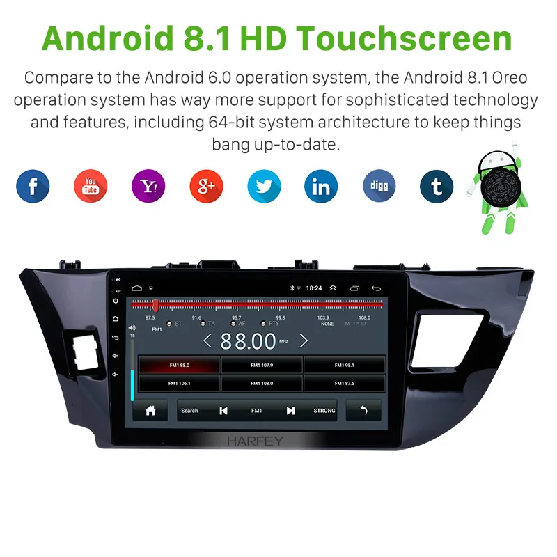 Flash Deal Harfey Navi 10.1" HD 1080P Car GPS Autoradio Stereo Android 8.1 Bluetooth 1+16GB 3G WiFi For Toyota LEVIN 2013-2015 Vehicle 2Din 3