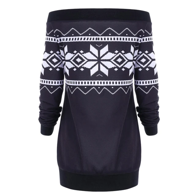 Wipalo Sweatshirt Women Plus Size Tops Skew Neck Snowflake Geometric Pullover Autumn Sweatshirt New Fashions Women Clothing 5XL