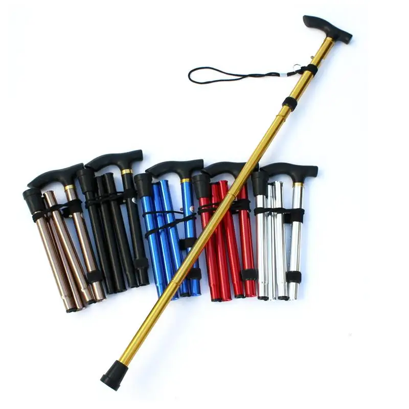 

Aluminum Alloy Foldable Cane Four-section Telescopic Folding Trekking Mountaineering Cane Non-slip Elderly Adjustable Crutch