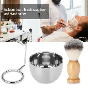 

Mens Beard Shaving Set Professional Stainless Steel Bowl Stand Brush Mustache Shaving Tool