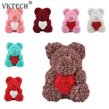 Прямая, дешевые красные медведи, роза, плюшевый медведь, цветок розы, искусственные украшения, свадебные подарки для женщин, подарок на день святого валентина, рождественский подарок