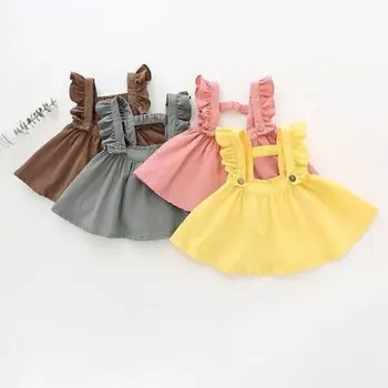 

Baby Girl One Piece Ruffles Suspender Skirt Overalls Infant Toddler Solid Color Sleeveless Backless Skirt Outfit