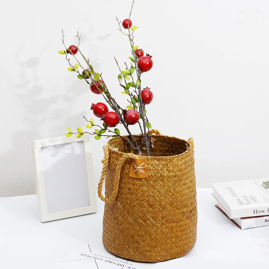 

Hand-Woven Straw Storage Baskets Wicker Rattan Fruit Flower Vase Garden Hanging Basket Wedding Home Furnishing Decoration