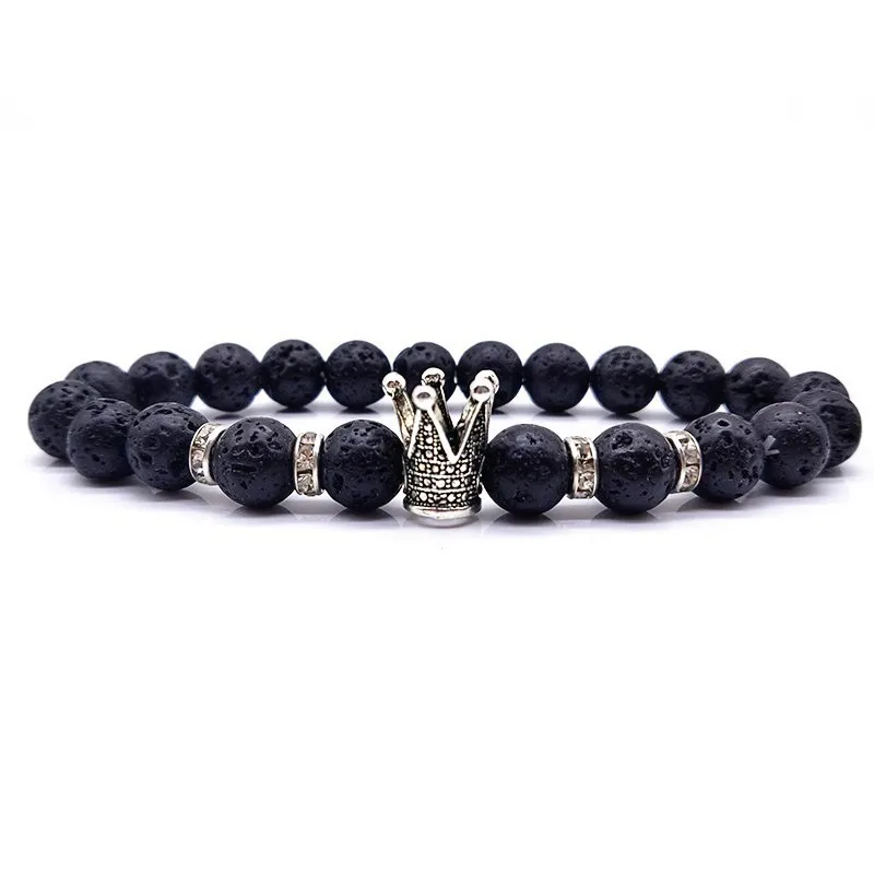 

Crown Charm Men Bracelet 2019 Fashion 8mm black Lava stone beads Diy couple Bracelets Pulseira Masculina Feminina Jewelry Gift