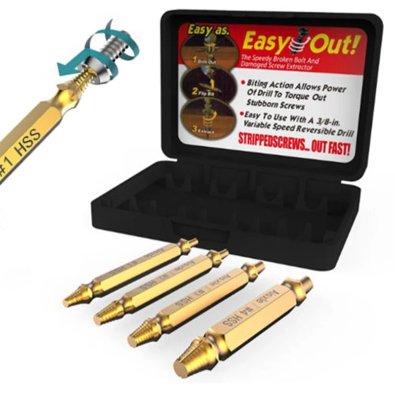

4 X Titanium Damaged Screw Extractor Drill Bit Bolt Stud Remover Tool Kit Parts