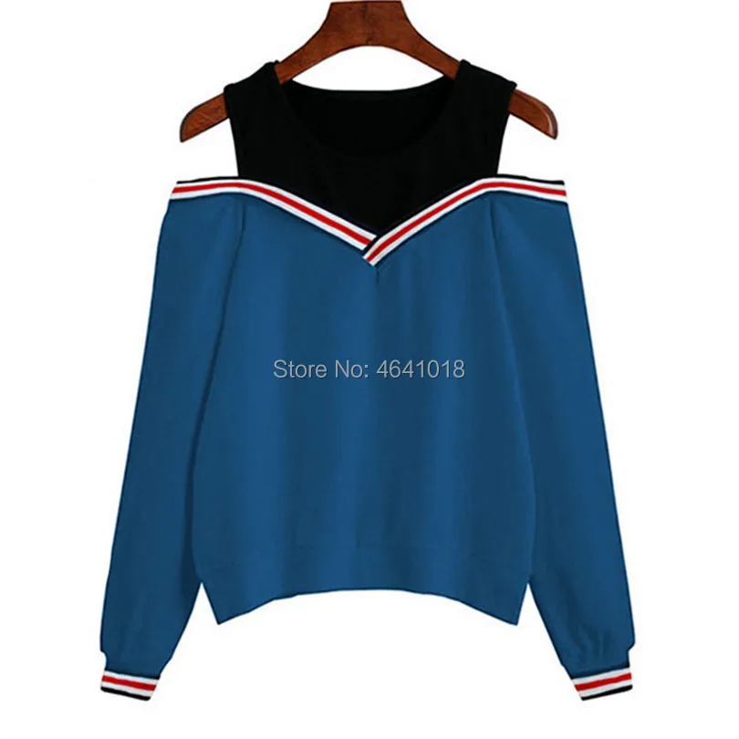 

Women Blouses Long Sleeve 2019 Sexy Off Shoulder Splice Ladies Tops Casual Fake Two Pieces Blouse Hollow Out O-Neck Femme Shirt