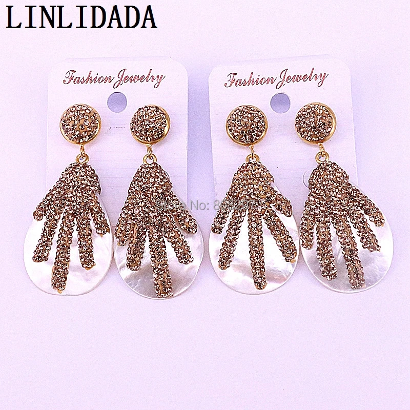 

5Pair Wholesale New Arrival Nature Shell Earrings for Women Drop Dangle Earrings Paved with Rhinestone