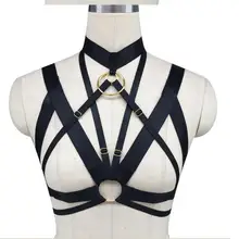 Новая мода готический женский нагрудный металлический с О-образным кольцом Шипованный ремень эластичный пояс для подвязок клетка Связывание Белье Бюст Бюстгальтер черный